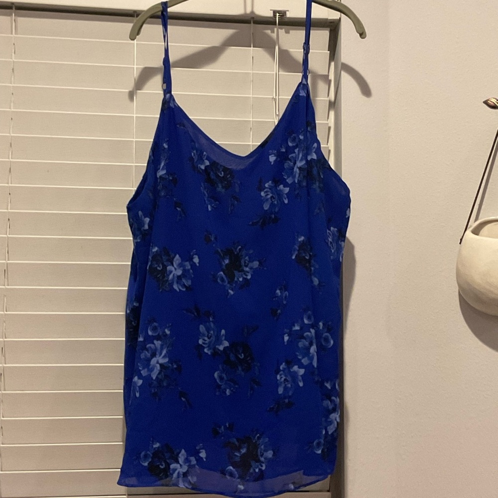 Floral Satin Cami Tank Top in Royal Blue